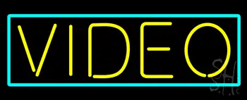 Yellow Video Turquoise Border Neon Sign