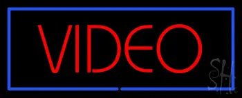Red Video Blue Border Neon Sign