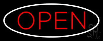Open Oval White Red Neon Sign