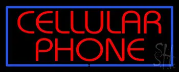 Red Cellular Phone Blue Border Neon Sign