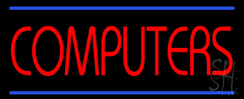 Red Computers Blue Lines Neon Sign