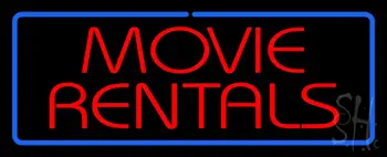 Red Movie Rentals Blue Border Neon Sign