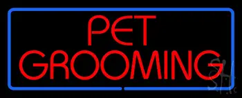 Red Pet Grooming Blue Border Neon Sign