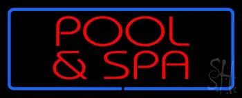 Red Pool And Spa Blue Border Neon Sign