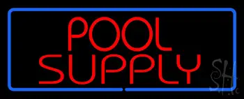Red Pool Supply With Blue Border Neon Sign