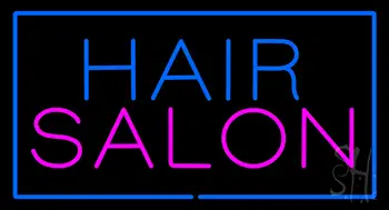 Hair Salon Rectangle Blue Neon Sign