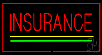 Insurance Yellow Green Lines Red Border Neon Sign
