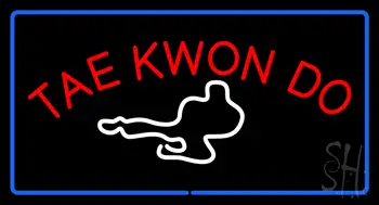 Tae Kwon Do Logo Rectangle Blue Neon Sign