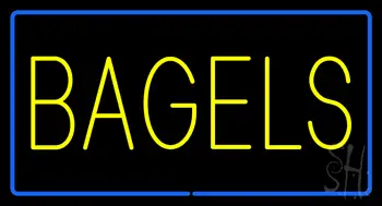 Yellow Bagels Rectangle With Blue Border Neon Sign
