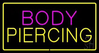 Body Piercing Rectangle Yellow Neon Sign