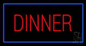Red Dinner Rectangle Blue Neon Sign