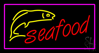 Seafood Logo With Pink Border Animated Neon Sign