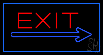 Exit Rectangle Blue Neon Sign