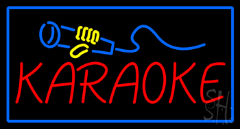 Karaoke Logo Rectangle Blue Neon Sign