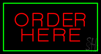 Order Here Rectangle Green Neon Sign