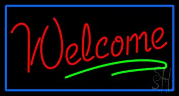 Welcome Rectangle Blue Neon Sign