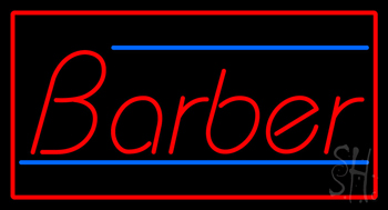 Red Barber Blue Lines With Red Border Neon Sign
