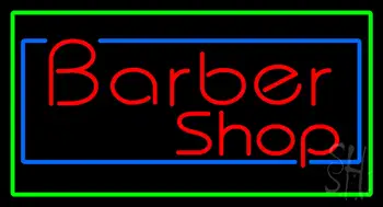 Red Barber Shop With Blue And Green Border Neon Sign