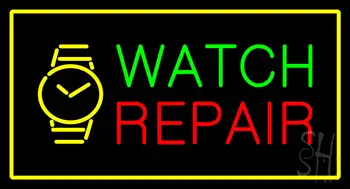 Watch Repair With Logo Yellow Border Neon Sign