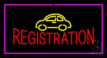 Auto Registration Pink Rectangle Neon Sign