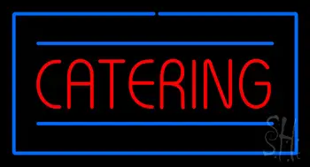 Red Catering Rectangle Blue Neon Sign