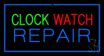 Clock Watch Repair Blue Border Neon Sign