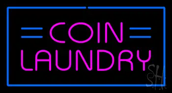 Coin Laundry With Blue Border Neon Sign