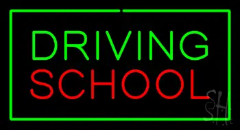 Driving School Green Rectangle Neon Sign