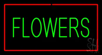 Green Flowers Red Border Neon Sign