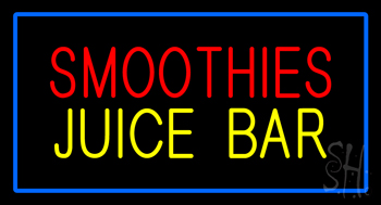 Smoothies Juice Bar With Blue Border Neon Sign