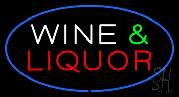 Wine And Liquor Oval Blue Neon Sign