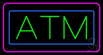 Green Atm Pink Blue Border Neon Sign