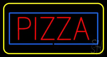 Pizza With Yellow And Blue Border Neon Sign
