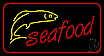 Red Seafood With Red Border Logo Neon Sign