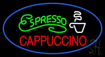 Oval Espresso Cappuccino With Blue Border Neon Sign