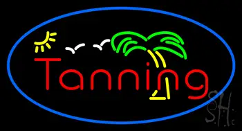 Tanning Oval Border With Palm Tree Neon Sign