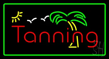 Red Tanning Palm Tree With Green Border Neon Sign