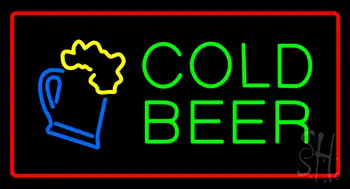 Cold Beer With Red Border Neon Sign