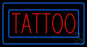 Red Tattoo Blue Borders Neon Sign