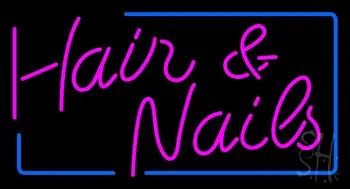 Pink Hair And Nails With Blue Border Neon Sign
