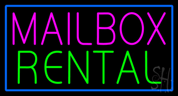 Mailbox Rental Blue Rectangle Neon Sign