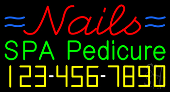 Nails Spa Pedicure With Phone Number Neon Sign