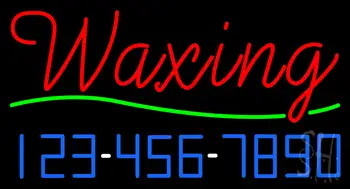 Red Cursive Waxing With Phone Number Neon Sign