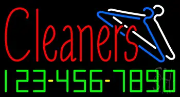 Red Cleaners Phone Number Logo Neon Sign