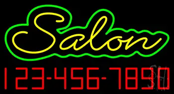 Yellow Salon With Phone Number Neon Sign