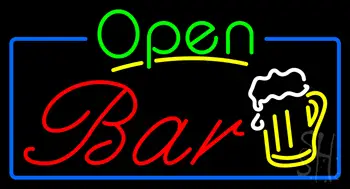Open Bar With Beer Mug Neon Sign