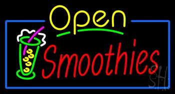 Yellow Open Smoothies With Glass Neon Sign