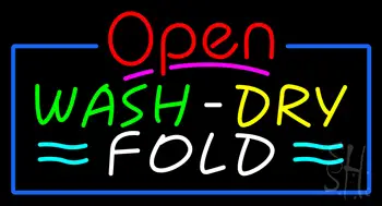 Open Wash Dry Fold Blue Border Neon Sign