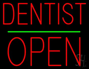 Dentist Block Open Green Line Neon Sign
