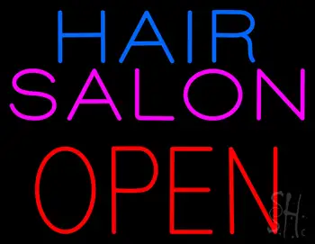 Hair Salon Block Open Neon Sign